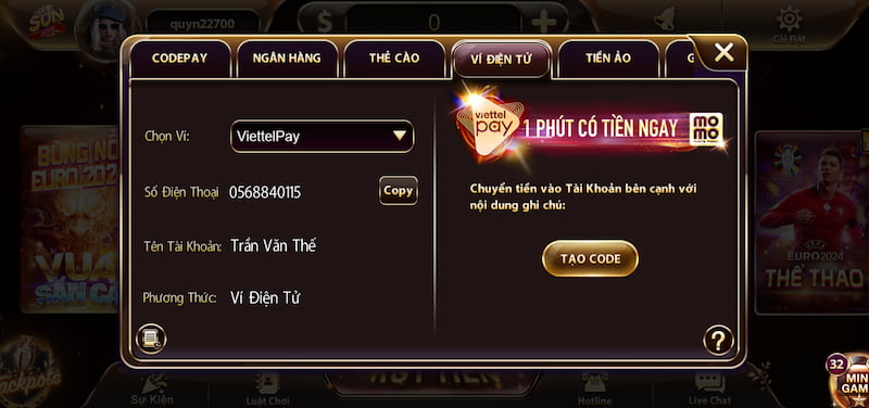 Nạp tiền Sunwin: Hướng dẫn cách cực kỳ dễ dàng đối với tân thủ 5 Thanh toán giao dịch nạp tiền Sunwin bằng ví điện tử